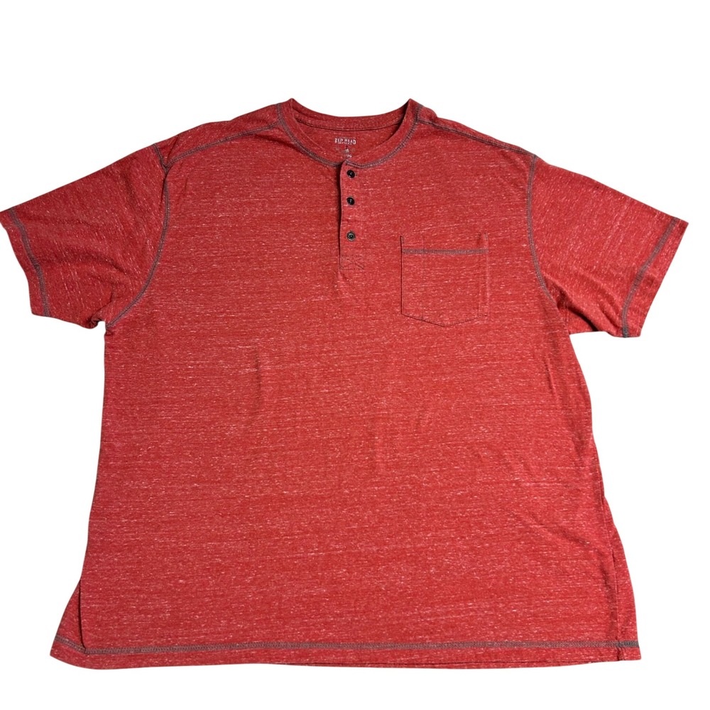 RedHead Brand Co Mens 2XL Heathered Red Short Sleeve Henley Shirt 602RHS22-8010K